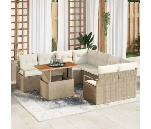 Dārza Dīvānu Komplekts Ar Spilvenu 9 Pcs Bēšs Un Krēms Liels Vidaxl