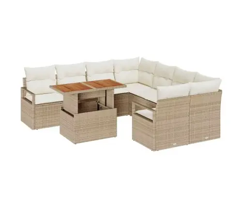 Dārza Dīvānu Komplekts Ar Spilvenu 9 Pcs Bēšs Un Krēms Liels Vidaxl