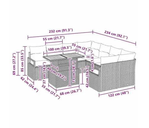 Dārza Dīvānu Komplekts 9 Pcs Melna Standarta Rotangpalma Vidaxl