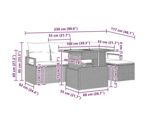 Dārza Dīvānu Komplekts 6 Pcs Melns Un Krēmkrāsa Vidējs Vidaxl