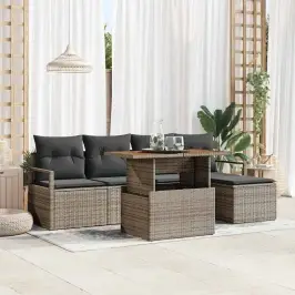 Dārza Ēdamgalds Ar Spilvenu 6 Pcs Pelēks Un Brūns Vidaxl Dārza Ēdamgalds Ar Spilvenu 6 Pcs Pelēks Un Brūns Vidaxl