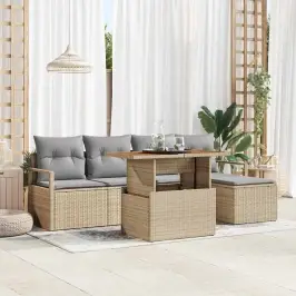 Dārza Ēdamgalds Ar Spilvenu 6 Pcs Bēšs Un Pelēks Vidaxl