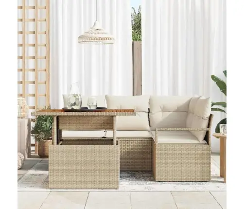 5 Daļu Dārza Dīvānu Komplekts Ar Bēša Polyratanu Un Akāciju Vidaxl