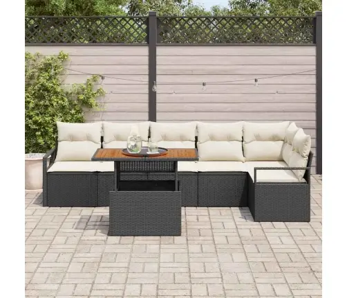 7 Daļu Dārza Dīvānu Komplekts Ar Spilveniem Melnā Polyrattanā Vidaxl