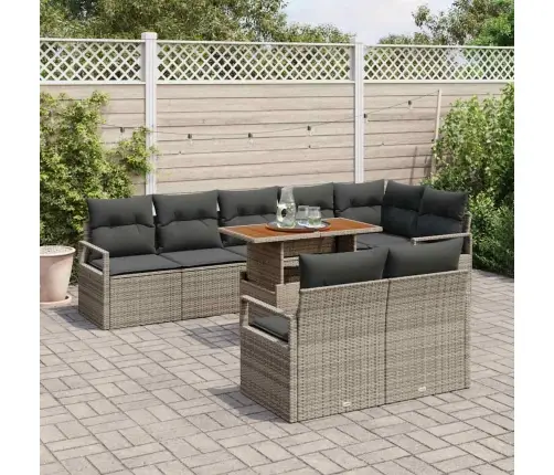 9 Daļu Dārza Dīvāna Komplekts Ar Pelēkiem Spilveniem, Poliratanis, Akācija Vidaxl