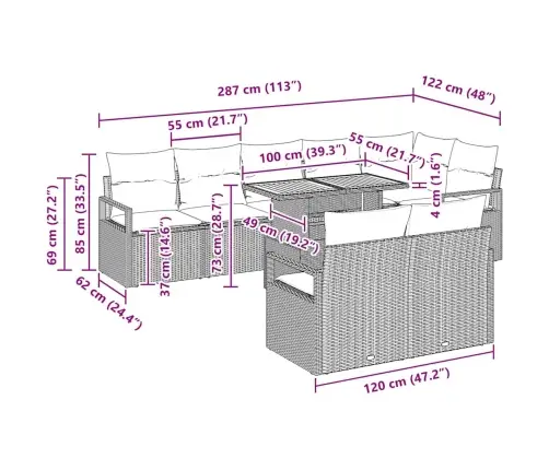 9 Daļu Dārza Dīvāna Komplekts Ar Spilveniem Melnā Poliratānā Akācijā Vidaxl