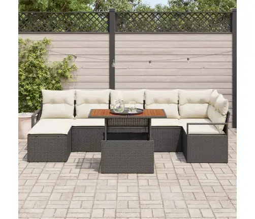 8 Daļu Dārza Dīvānu Komplekts Ar Spilveniem Melnā Polyratānā Un Akācijā Vidaxl