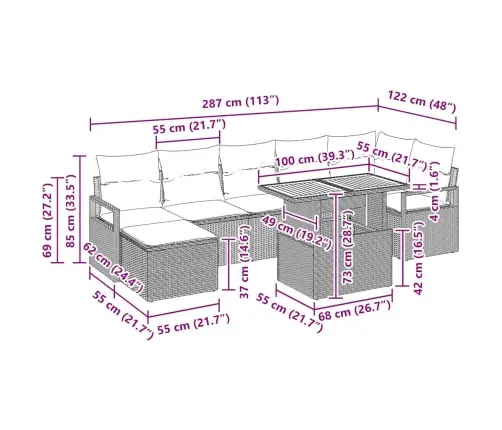 Aia Söögilaudade Komplekt Padjaga 8 Pcs Beež Ja Hall