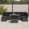 8 Daļu Dārza Dīvānu Komplekts Ar Spilveniem Melnā Polirotanā Un Akācijas Kokā Vidaxl