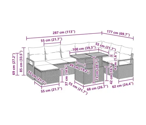 9 Daļu Dārza Dīvānu Komplekts Ar Spilveniem Melnā Poliratanā Un Akācijas Koks Vidaxl