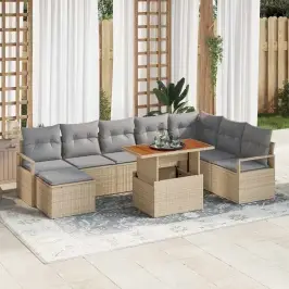 Dārza Dīvānu Komplekts Ar Spilvenu 9 Pcs Bēšs Un Pelēks Vidaxl