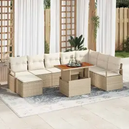 Sodo Sofų Rinkinys Su Pagalve 9 Pcs Bežinė Ir Kreminė