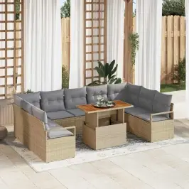 Dārza Dīvānu Komplekts 10 Pcs Bēšs Un Pelēks 100 X 55 X 73 Cm Vidaxl