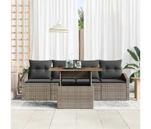 Sodo Sofų Rinkinys Su Pagalve 5 Pcs Pilka Poli Ratanas