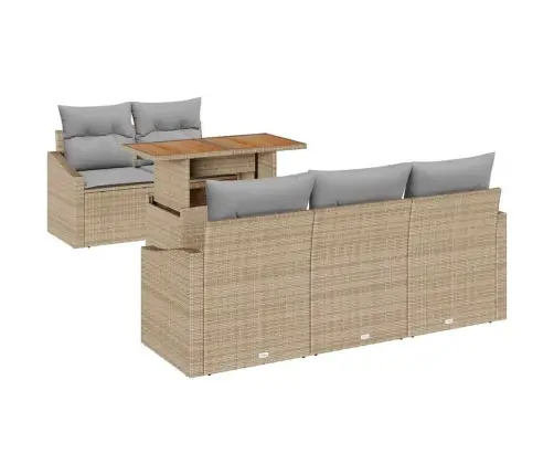 6 Daļu Dārza Pusdienu Komplekts Ar Spilveniem Bēšā Poliratana Akācijas Vidaxl