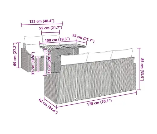 6 Daļu Dārza Pusdienu Komplekts Ar Spilveniem Bēšā Poliratana Akācijas Vidaxl