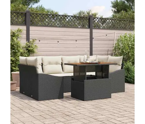 7 Daļu Dārza Pusdienu Komplekts Ar Spilveniem, Melns Polyratāns, Akācija Vidaxl