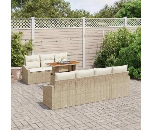 8 Daļu Dārza Vakariņu Komplekts Ar Bēšiem Poli Rattan Akāciju Vidaxl