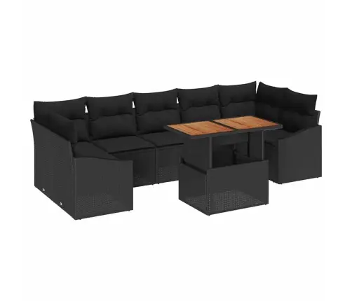 8 Daļu Dārza Galds Ar Spilveniem, Melns Polyratans, Akācija Vidaxl