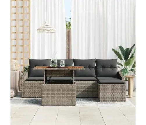 6 Daļu Dārza Galds Ar Spilveniem Pelēkā Poliratanā Un Akācijā Vidaxl