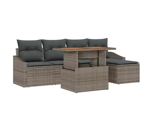 6 Daļu Dārza Galds Ar Spilveniem Pelēkā Poliratanā Un Akācijā Vidaxl