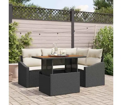 5 Daļu Dārza Galds Ar Spilveniem Melnā Poliratanā Un Akācijā Vidaxl