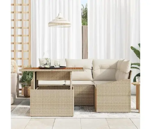 5 Daļu Dārza Galds Ar Spilveniem Bēšā Poliratiņa Akācija Vidaxl