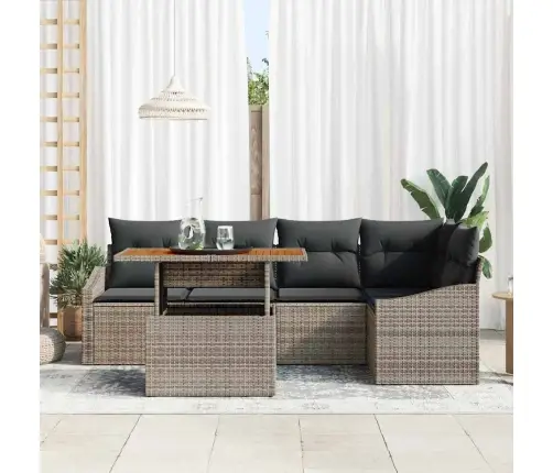 6 Daļu Dārza Ēdamistabu Komplekts Ar Spilveniem, Pelēks Poli Ratanā, Akāciju Vidaxl