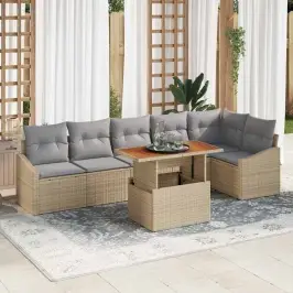 Sodo Valgomojo Komplektas Su Pagalve 7 Pcs Bežinė Ir Pilka
