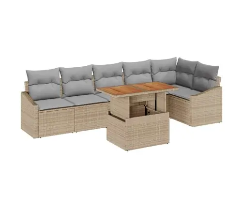 7 Daļu Dārza Galds Ar Spilveniem Bēšā Krāsā Poliratanā Un Akācijā. Vidaxl