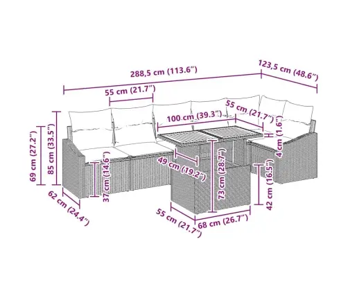 7 Daļu Dārza Galds Ar Spilveniem Bēšā Krāsā Poliratanā Un Akācijā. Vidaxl