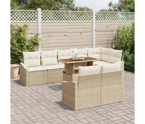 9 Daļu Dārza Galds Ar Spilveniem, Bēšs Polirattans, Akācijas Koks Vidaxl