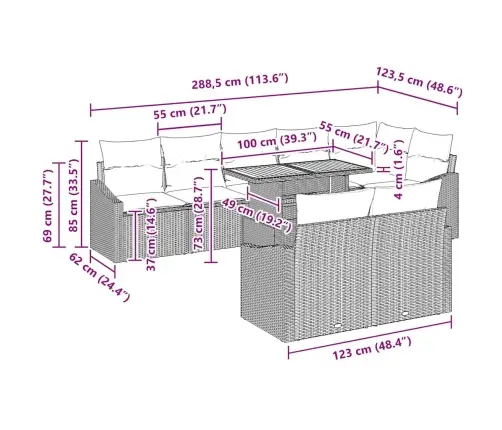 9 Daļu Dārza Galds Ar Spilveniem, Bēšs Polirattans, Akācijas Koks Vidaxl