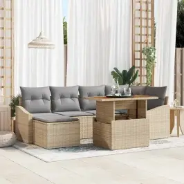 Dārza Ēdamgalds Ar Spilvenu 7 Pcs Bēšs Un Pelēks Vidaxl