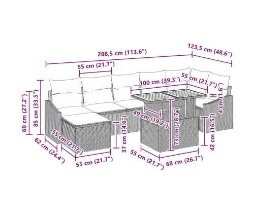 Sodo Valgomojo Komplektas Su Pagalve 8 Pcs Bežinė Ir Pilka Sodo Valgomojo Komplektas Su Pagalve 8 Pcs Bežinė Ir Pilka