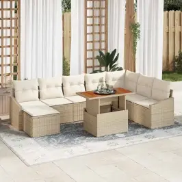 Dārza Ēdamgalds Ar Spilvenu 9 Pcs Bēšs Un Krēms Vidaxl