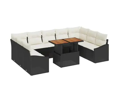 10 Daļu Dārza Galda Komplekts Ar Spilveniem Melnā Poliratānā Un Akācijā Vidaxl