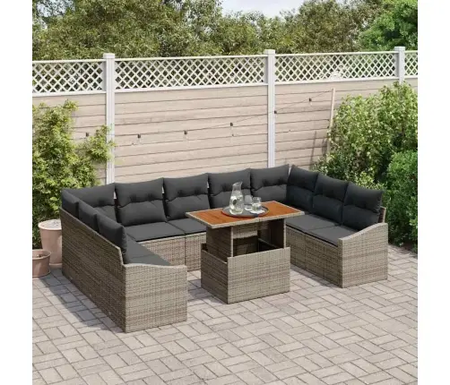 10 Daļu Dārza Komplekts Ar Spilveniem Pelēkā Poliratanā Akācijas Vidaxl