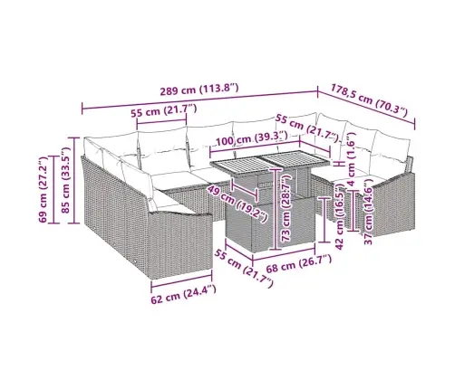 10 Daļu Dārza Komplekts Ar Spilveniem Pelēkā Poliratanā Akācijas Vidaxl