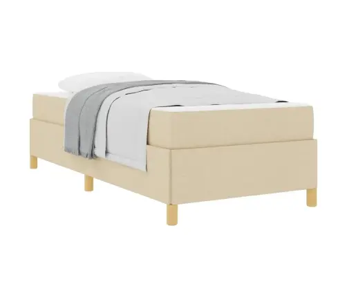 Kastītes Atsperu Gulta Balts Un Krēmkrāsas 90 X 190 Cm Audums Vidaxl