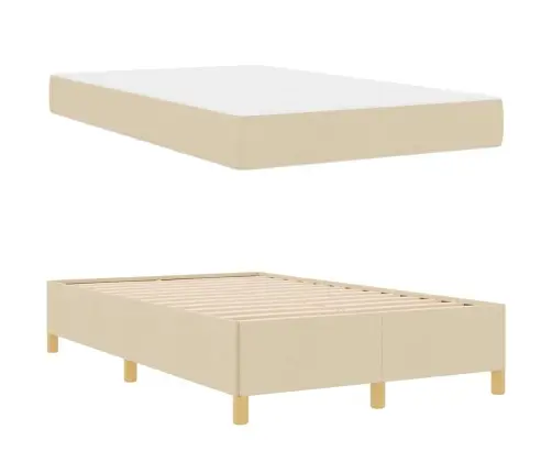 Kastītes Atsperu Gulta Krēmkrāsa Un Balta 120 X 200 Cm Audums Vidaxl