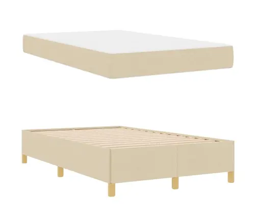 Kastītes Atsperu Gulta Krēmkrāsa Un Balta 120 X 200 Cm Audums Vidaxl