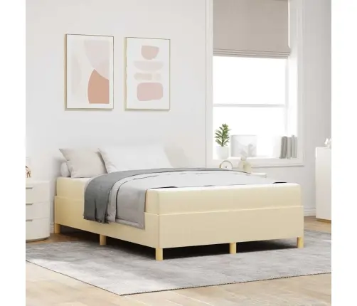 Kastītes Atsperu Gulta Krēmkrāsa Un Balta 140 X 200 Cm Audums Vidaxl