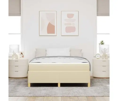 Kastītes Atsperu Gulta Krēmkrāsa Un Balta 140 X 200 Cm Audums Vidaxl