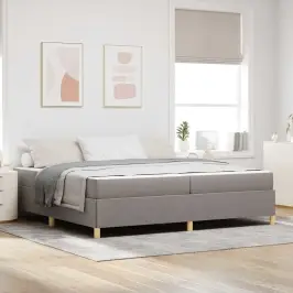 Kastītes Atsperu Gulta Taupe Un Balts 200 X 200 Cm Audums Vidaxl