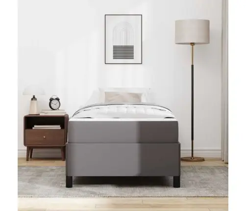 Gultas Rāmis Ar Matraci Pelēka 90 X 190 Cm Mākslīgā Āda Vidaxl