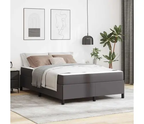 Gultas Rāmis Ar Matraci Pelēka 140 X 190 Cm Mākslīgā Āda Vidaxl