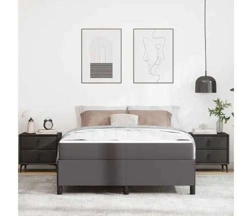 Gultas Rāmis Ar Matraci Pelēka 140 X 190 Cm Mākslīgā Āda Vidaxl
