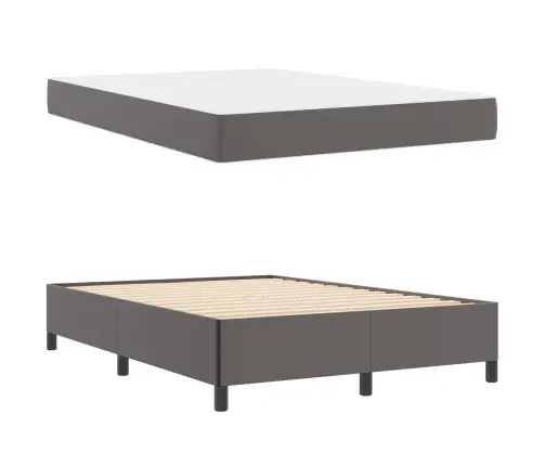 Gultas Rāmis Ar Matraci Pelēka 140 X 190 Cm Mākslīgā Āda Vidaxl