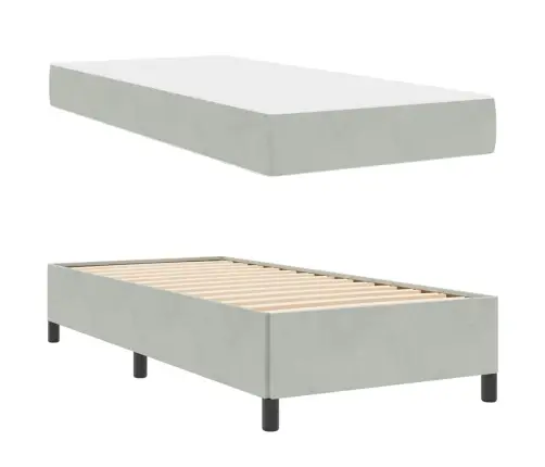 Gultas Rāmis Cits Balts Un Gaismi Pelēks 90 X 190 Cm Samts Vidaxl